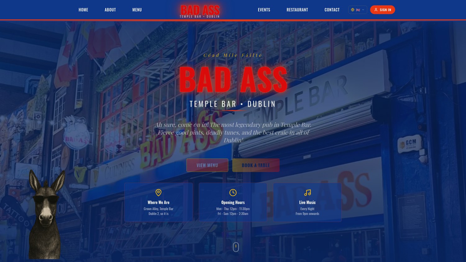 BADASS IRISH PUB — authentic website screenshot